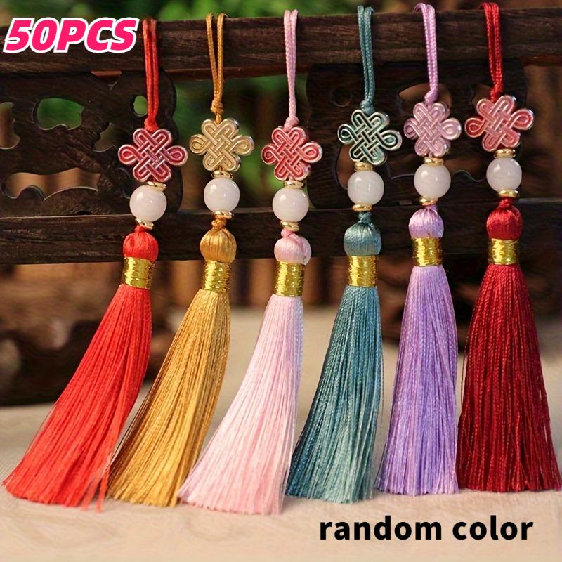 50pcs Colorful Chinese Knot Tassel Beads Fiber DIY Handmade Decorations for Wedding Bookmarks Hair Accessories Hanging Ornaments