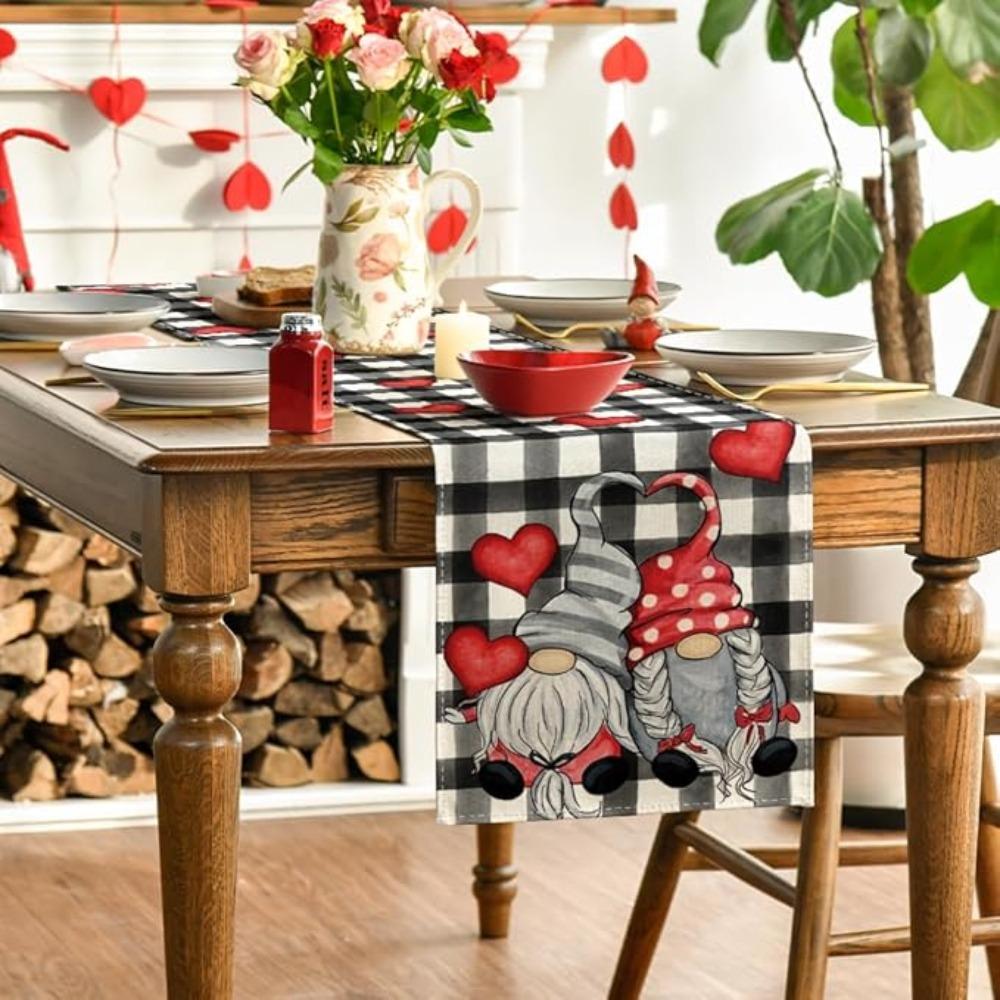 Hearts Gnomes Love Buffalo Plaid Valentine's Day Placemats Anniversary Wedding Holiday Table Mats for Party Kitchen Dining Decoration