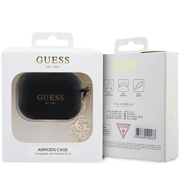 Guess Guap2Lecg4K Airpods Pro 2 (2022/2023) Kryt Černý/Black Tekutý Silikon Třpytky Trojúhelníkový Přívěsek