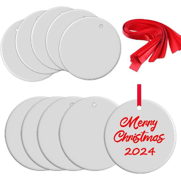 10Pcs Sublimation Ceramic Ornaments Sublimation Ornament Blanks Bulk Ceramic Discs Ornament for Heat Press Printing White Round Porcelain Ornament