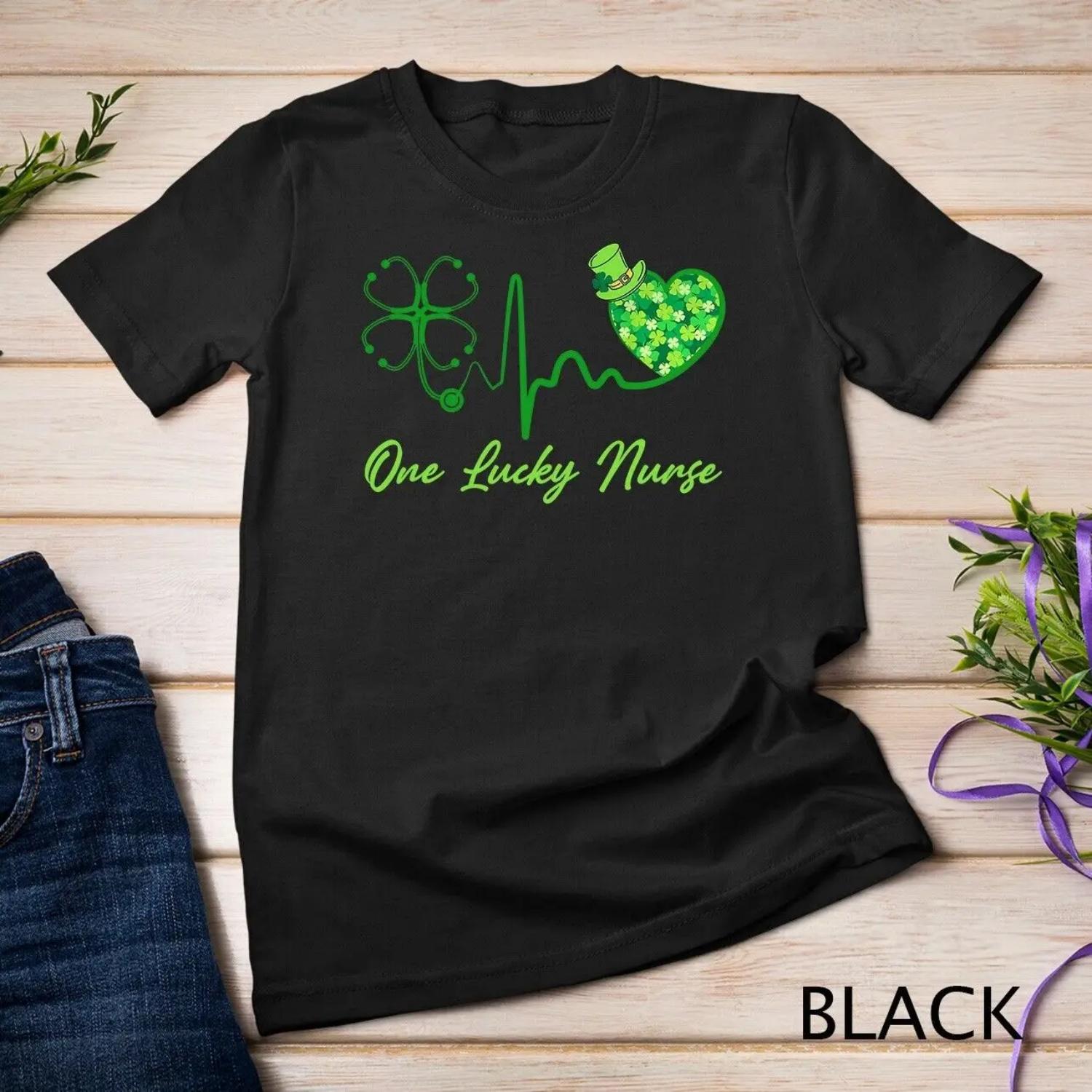 One Lucky Nurse Scrub RN ICU ER St Patricks Day Nurses T Shirt S