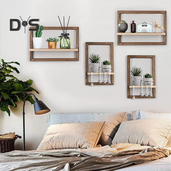 2/4Pcs Wooden Floating Shelf Storage Racks Smooth Edge Burr Free Simple Installation Wall Storage Shelves Display Shelf Set