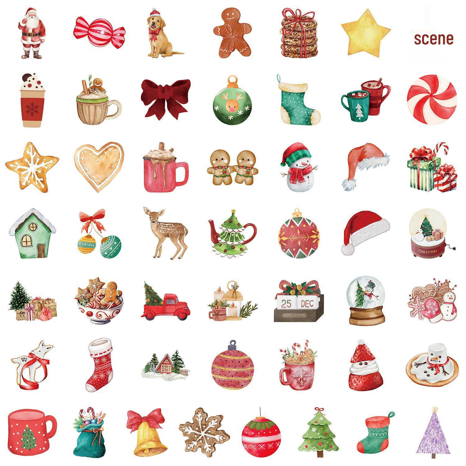 50/100 Sheets Waterproof Red Christmas Cartoon Stickers for Water Bottles & Computers