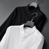 Casual Lightweight Suit For Men Spring/Summer New Bubble Gauze Striped Pleated Stand-Up Collar Men'S Shirt