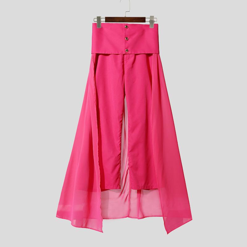 INCERUN Men's Zip-up High Waist Double Layers Mesh Patchwork Casual Long Pants Trousers