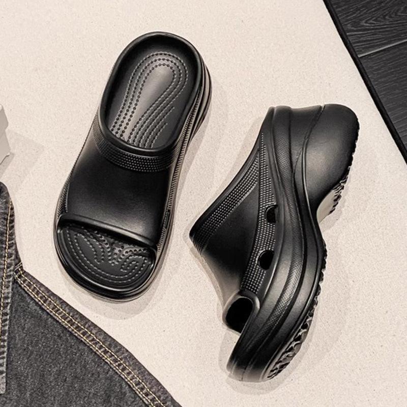 

Парижские тапочки на платформе женские летние приливные EVA мягкая подошва танкетка для улицы тапочки с одним словом крутые 40-41 чёрный