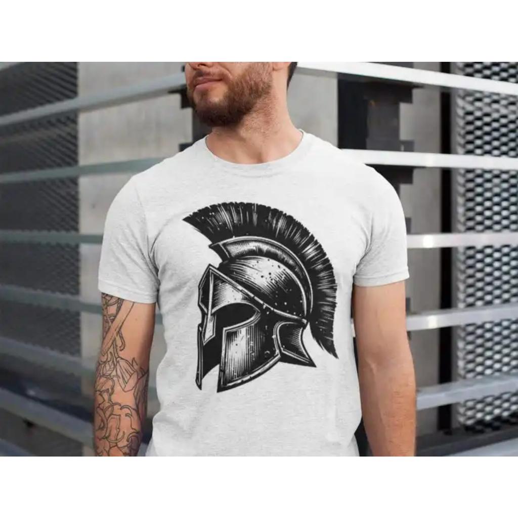 Vintage Spartan Helmet T-Shirt_ Unisex Warrior Style Cotton Top Graphic T Shirts Cotton Round Neck Men Women Tees Short Sleeve