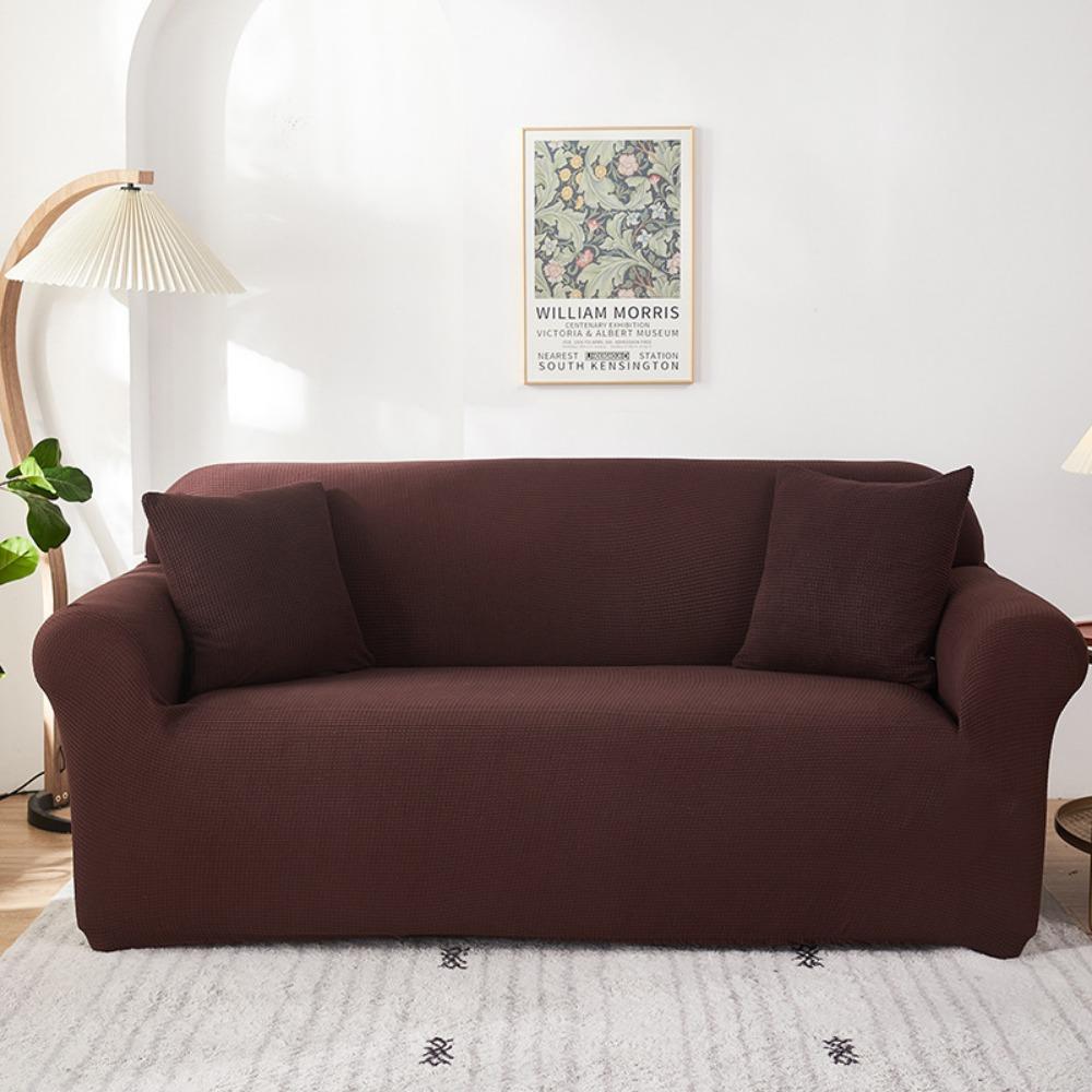 Soft Fleece Sofa Cover Full Elastic Knitted Corn Grain Pure Color Seat Cushion Cover