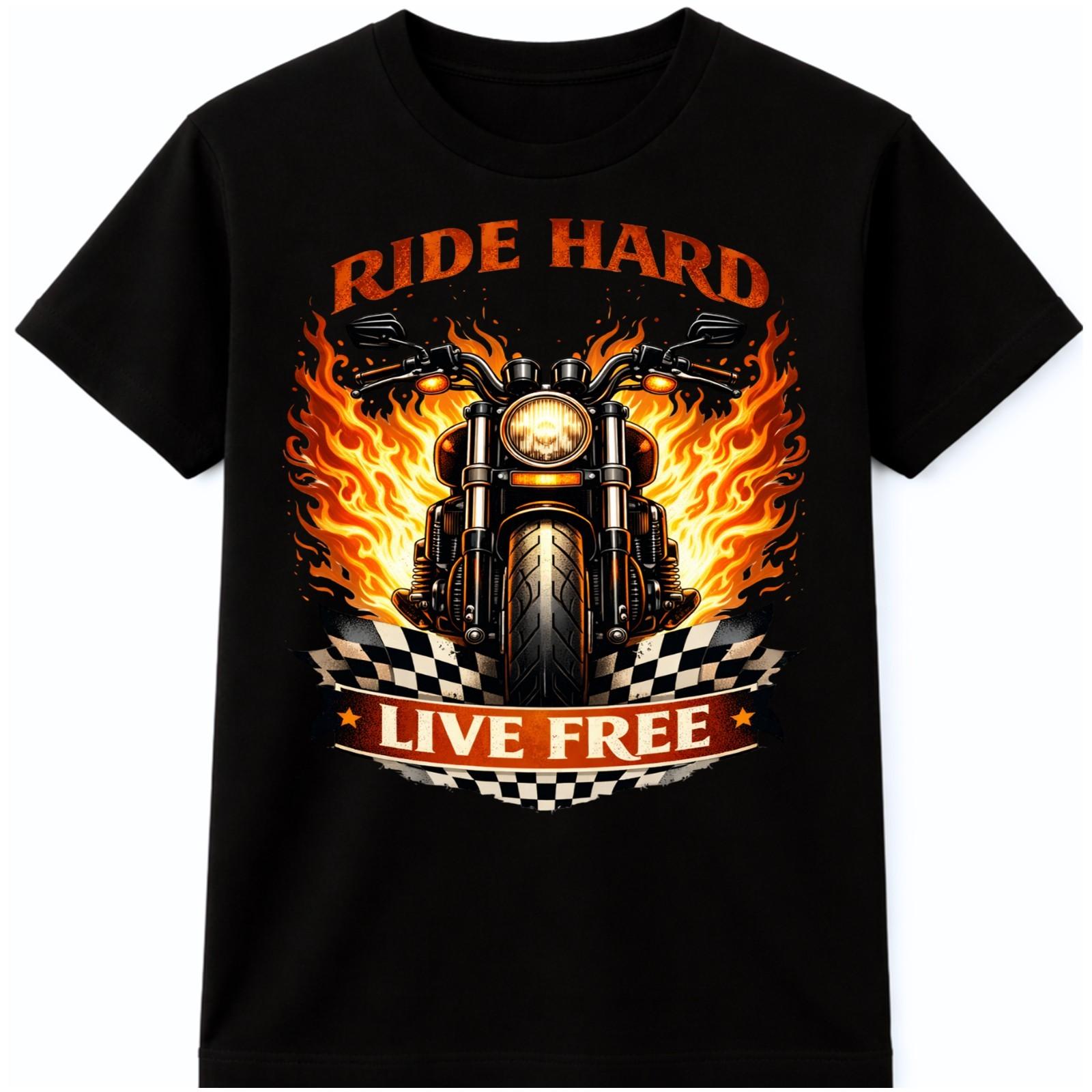 Biker T Shirt Ride Hard Live Free Motorcycle Rider Flame Graphic Vintage Tee XL