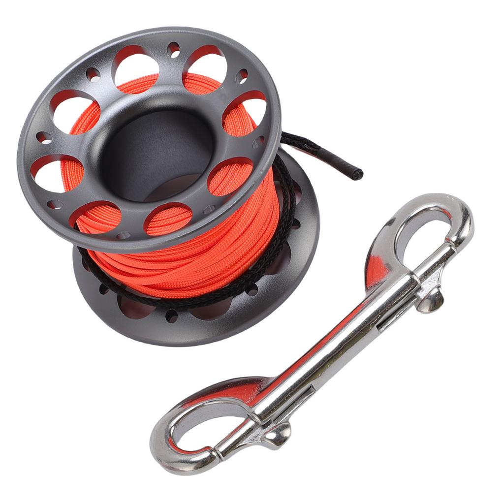 15m Cable Scuba Diving Reel Aviation Aluminum Diving Line Reel with Double Ended Hook for Outdoor Boating Marine