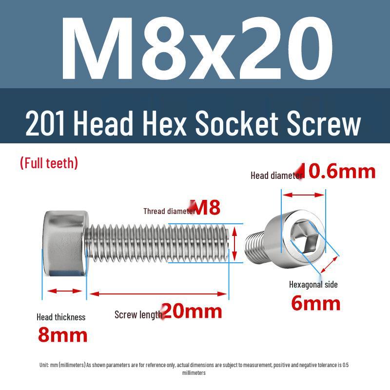 Yigu 201 Stainless Steel Cup Head Hexagon Screws and Bolts - M3, M4, M5, M6