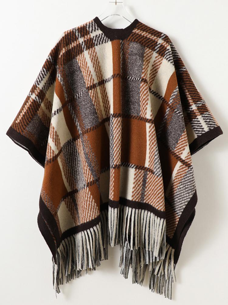 Winter Women Scarf Layers Poncho Elegant Lady Men Retro Plaid Print Wrap Shawl Warm Casual Scarve Capa Para Mujer Pashmina Cloak