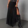 Retro Black Lace See-through Ankle-length Skirt - Mid-waist Summer Fashion for Women