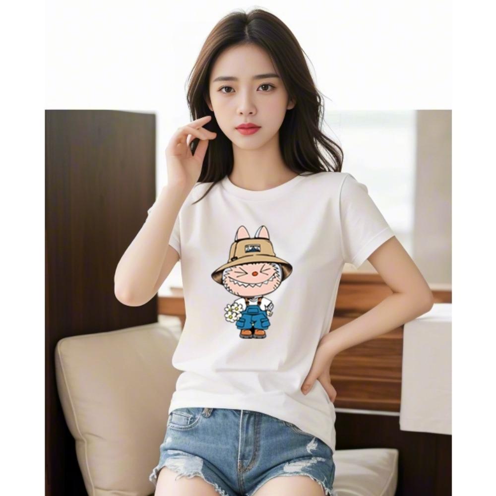 LABUBU 3D Printed Round Neck Short-sleeved Casual Loose Women's T-shirt