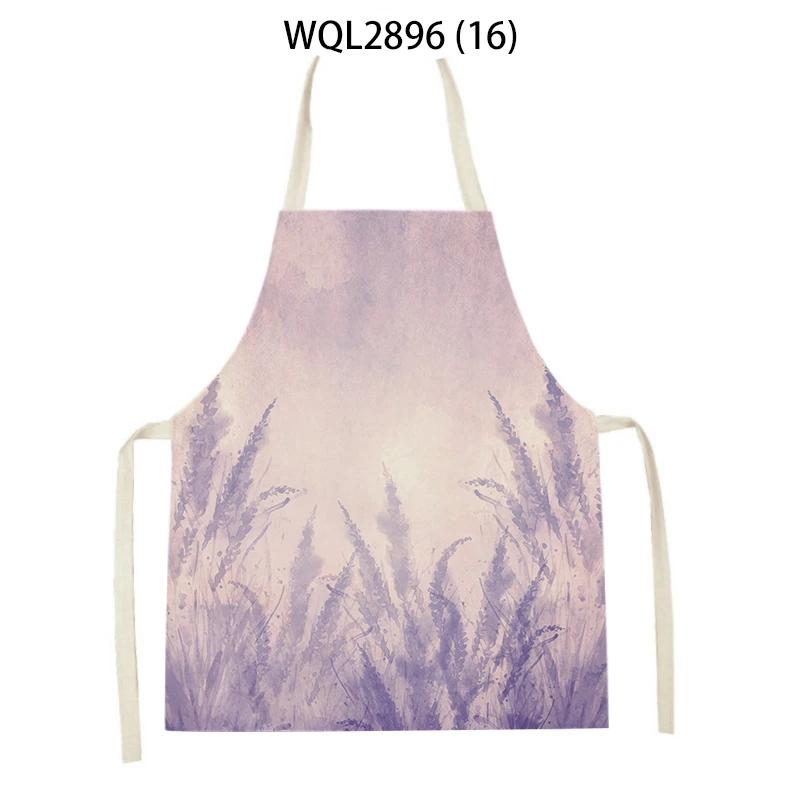 Plants Printed Kitchen Aprons Men Women Cooking Cleaning Aprons Wheat Flowers Pattern Linen Waist Apron Baking Accessories