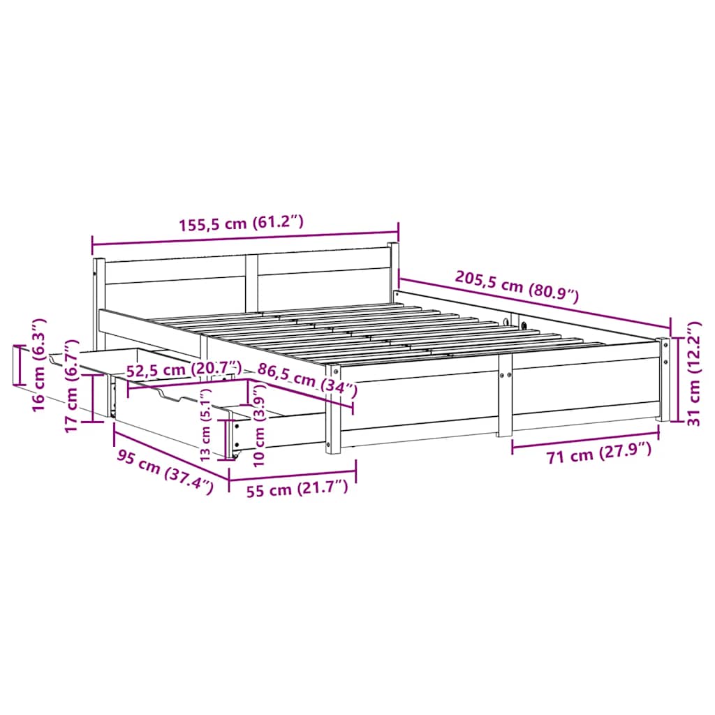 Solid Wood Bed without Mattress White 150x200 cm Pine Wood