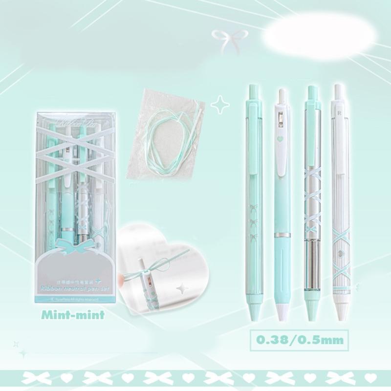 4 Pcs 0.5mm Gel Ink Pen Ballet Strap Bows Neutral Pen Retractable Black Ink Gel Pen Lovely Pressing Pen for Journaling