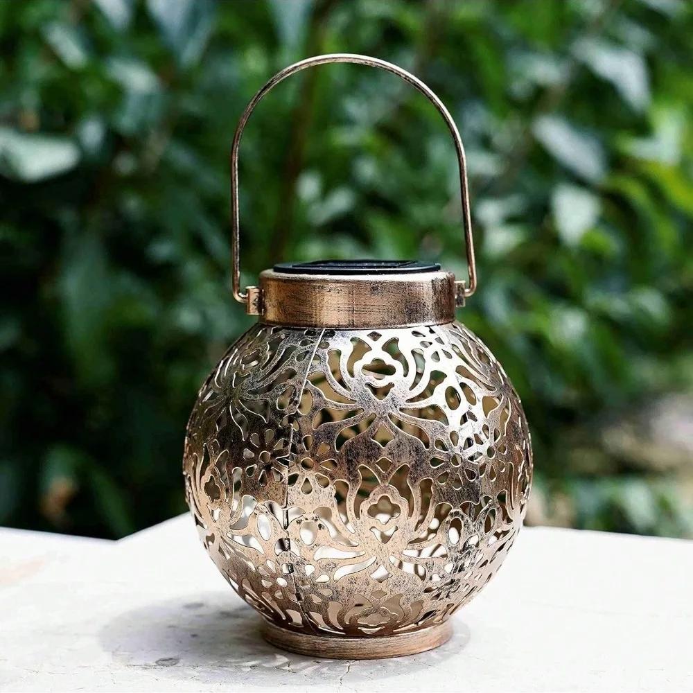 Solar Moroccan Lantern | LED Waterproof Tabletop Light with Handle | Portable Camping/Patio Decor | Auto Dusk-to-Dawn