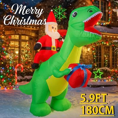1,8M LED-Licht aufblasbare Hofdekoration Weihnachtsmann reitet auf Dinosaurier Geschenkbox Spielzeug Weihnachten Zubehör Ornamente Weihnachtsfeiertag Geschenk