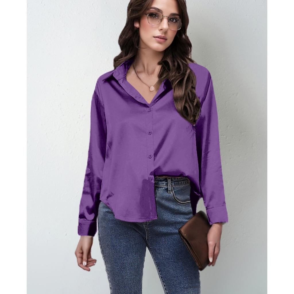 Flip Collar Pleated Long Sleeved Women's Satin Shirt, Elegant and Slim Fit, Suitable for Commuting To Work