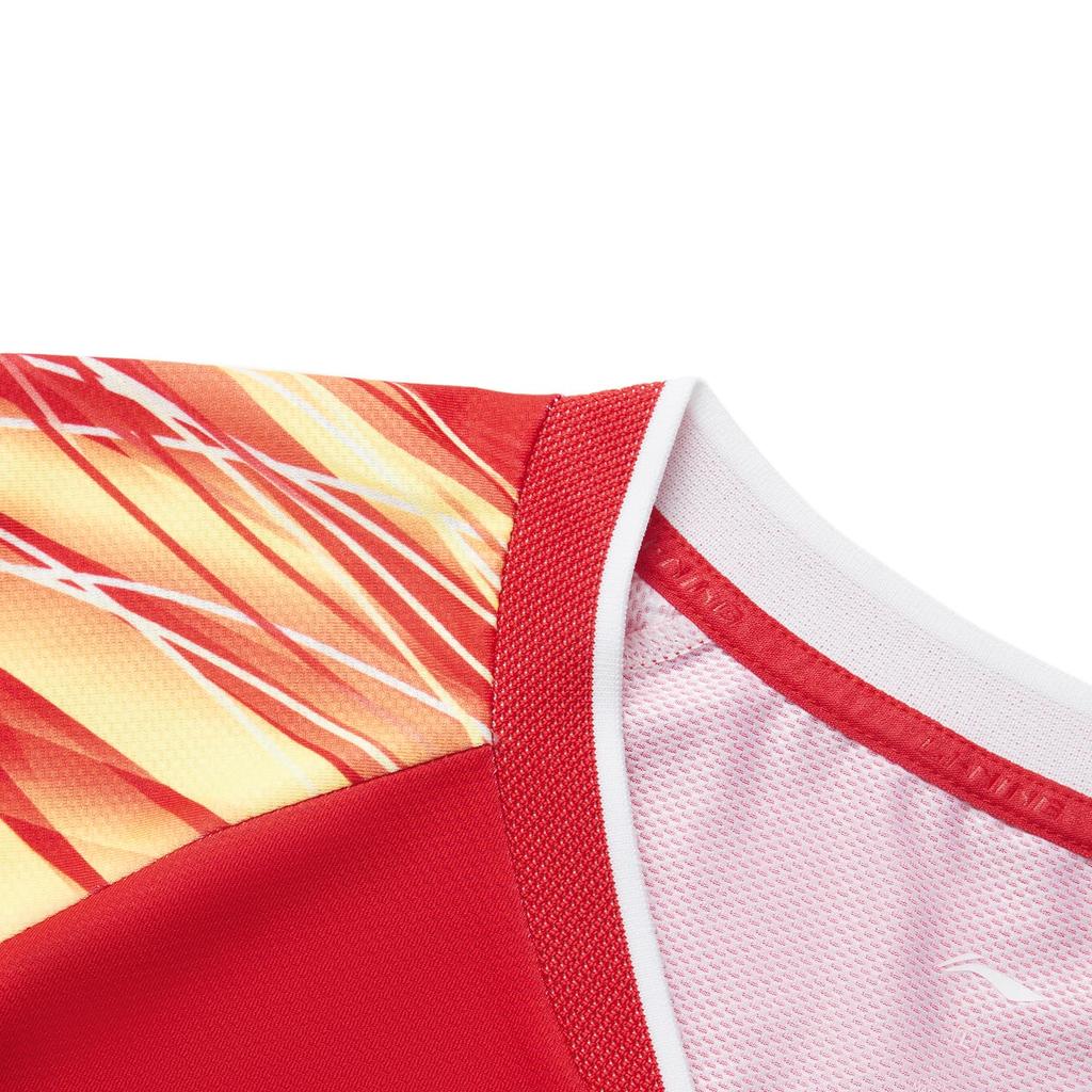 Li-Ning Comfortable Breathable Spliced Printed Short Sleeve T-Shirt Unisex Tops Cherry-Blossom-Red AAYV067-3