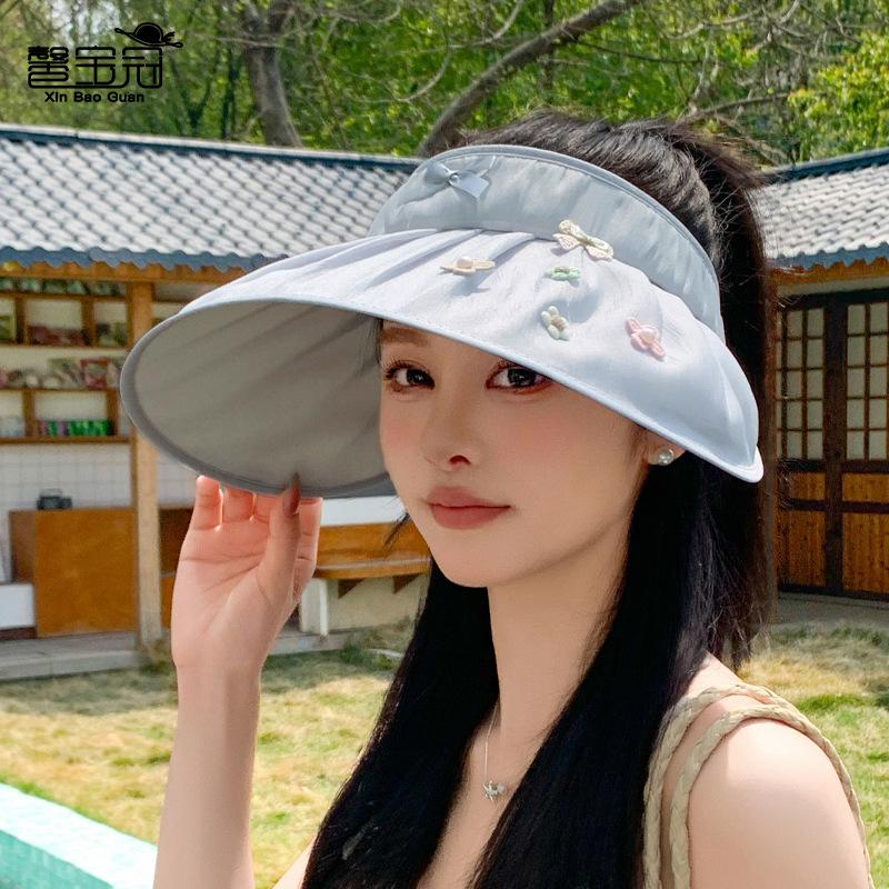 Summer Sunscreen Hat Women's Bow Big Brim Sun Hat Outdoor Travel Versatile Fashion Empty Top Hat