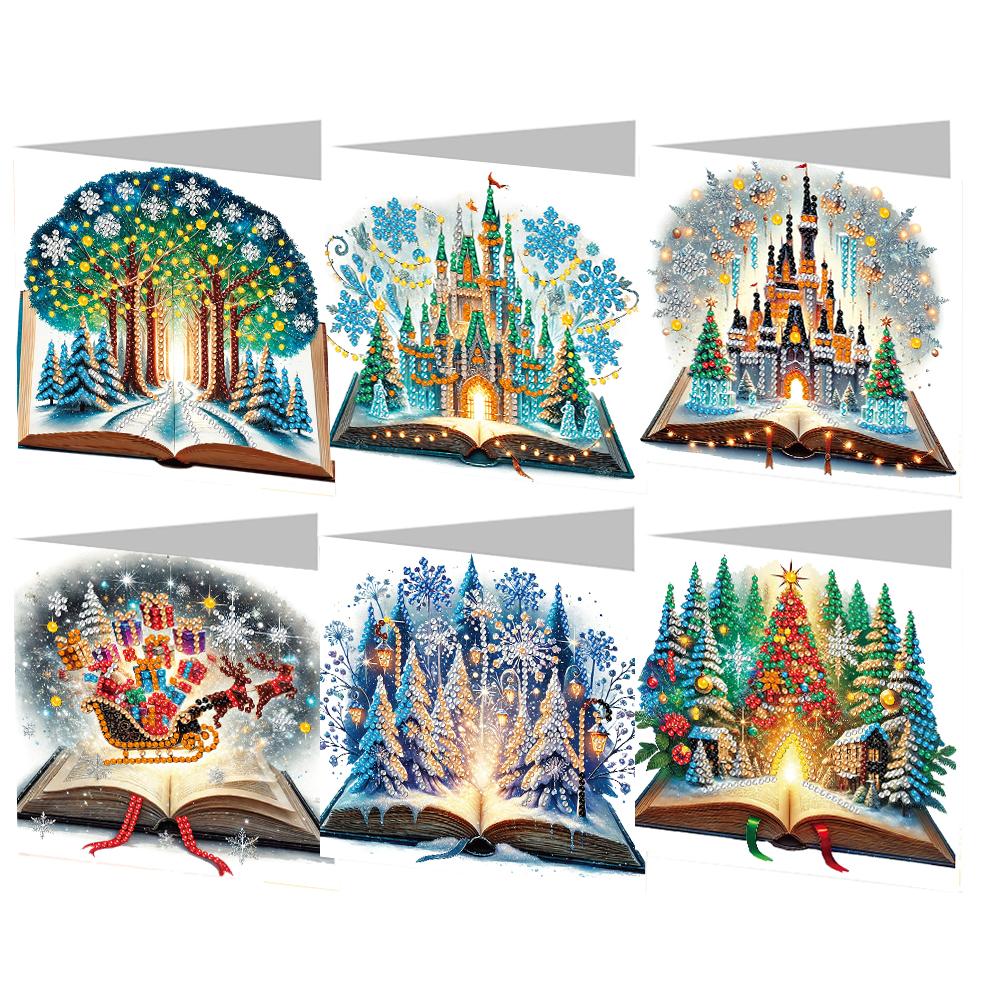 6Pcs Colorful Pattern DIY Diamond Painting Greeting Card with Envelope Diamond Birthday Blessing Card for Friend Family Lover