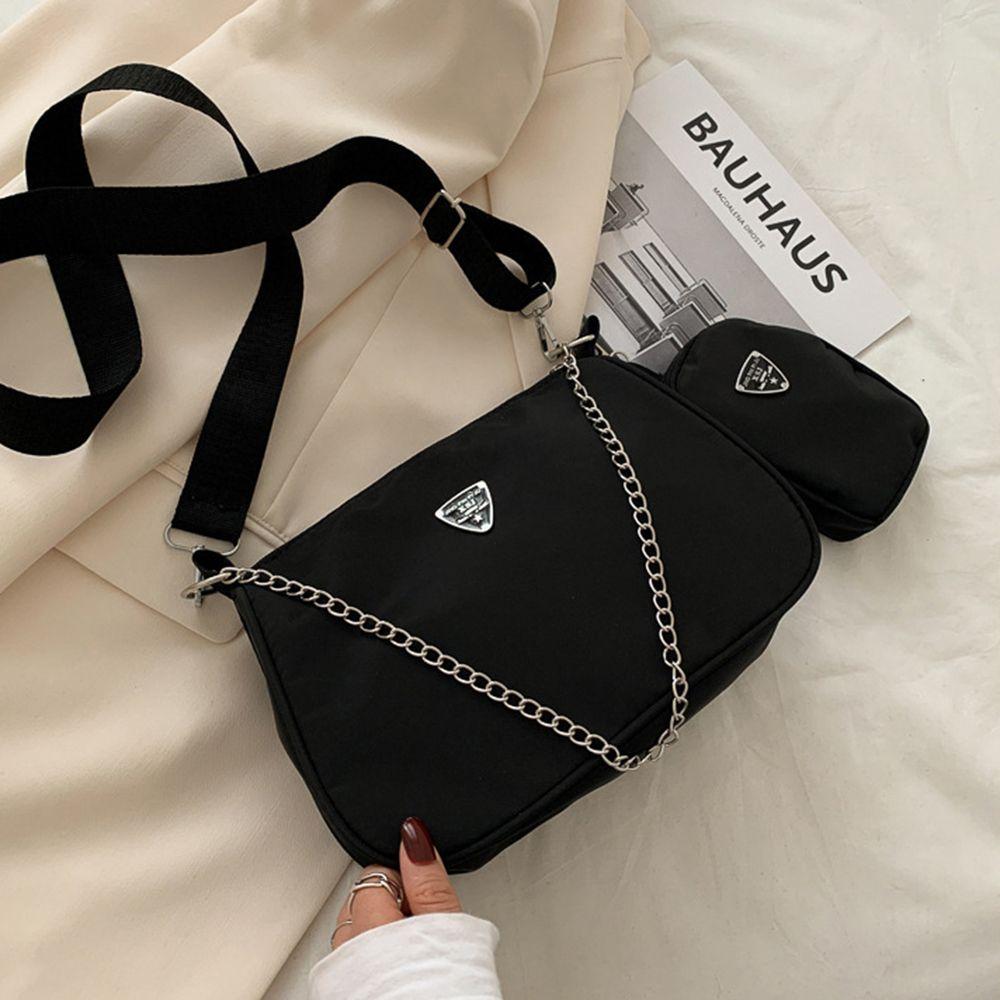 Chain Female Solid color Wide Shoulder Strap Handbag Phone Pocket Single Shoulder Bag Crossbody Bag