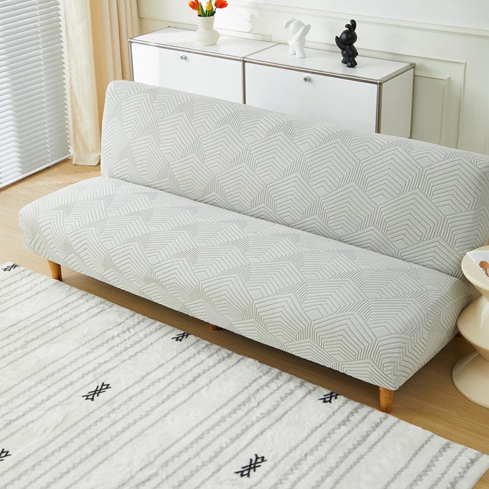 Stretch Solid Color Armless Sofa Bed Cover Foldable 3D Jacquard Fleece Lazy Sofa Bedding