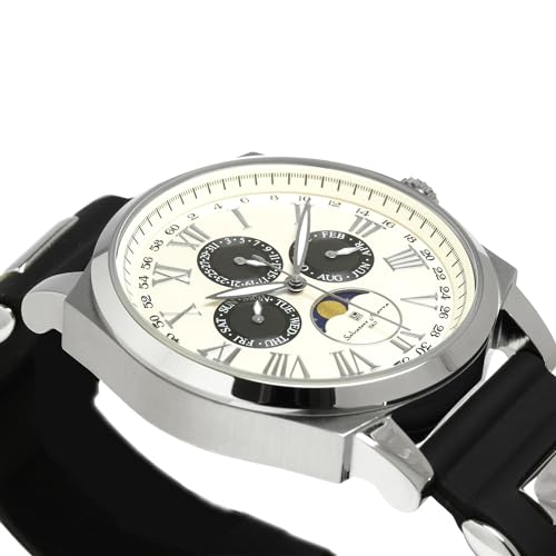 Salvatore Marra Men's Moon Phase Multi-Calendar Watch, 5 ATM Water Resistant, Business Formal, Rubber Strap, Limited Edition, White/Silver, SM22105R-S