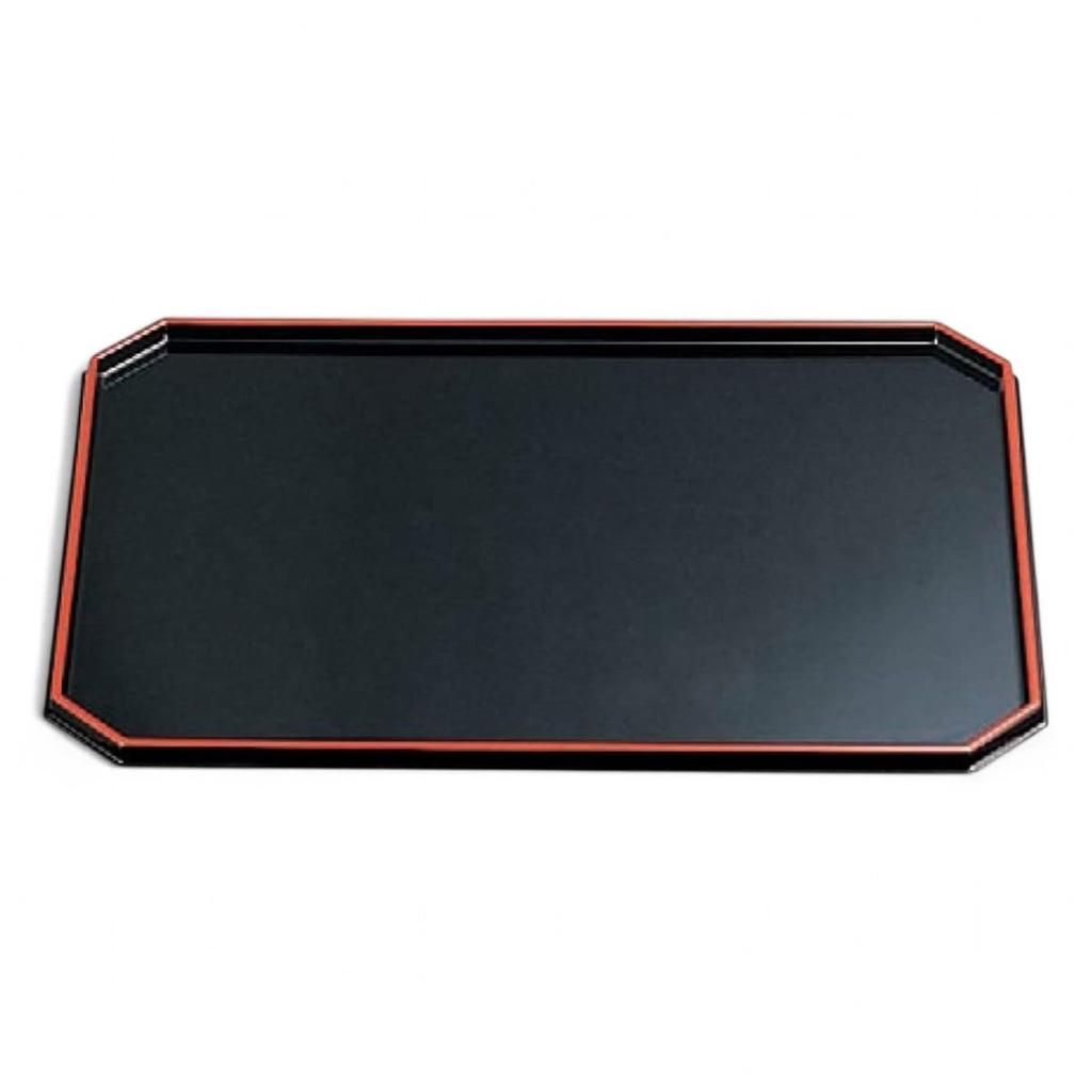 Made in Easy to 4 Shaku 4 Corner Cut Black and SL x 33cm x J-kitchens Placemat, Tray, Japan, Use, Long, Red, (42cm 1.5cm)