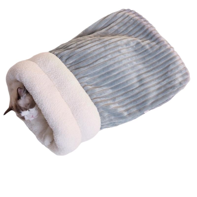 

Q1JB Кровать-домик для домашних животных в помещении Зимний спальный мешок Пещера для отдыха для питомца Сон в обним Обертывание на 360 градусов Принадлежности для домашних кошек M серый