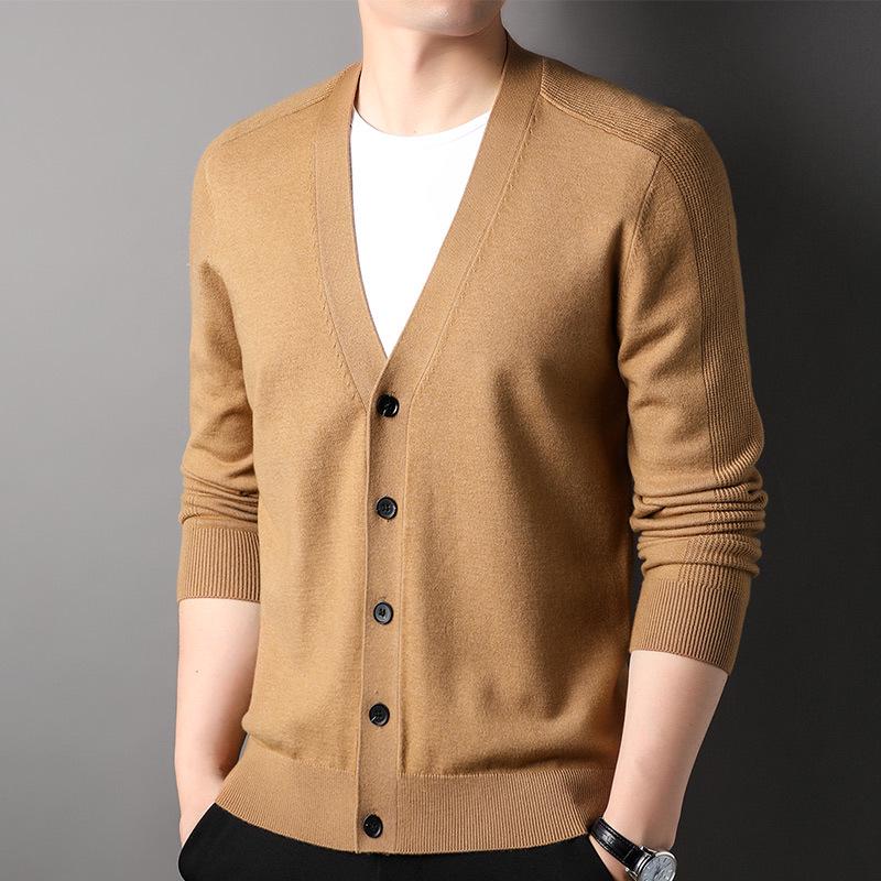 Men's Casual V-Neck Knitted Cardigan - Solid Color, 2023 Spring/Autumn Trend for All Ages