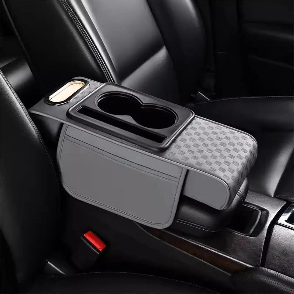 Car Center Console Height Increasing Armrest Cushion PU Multifunctional Tissue Cup Holder Box with Pad Armrest Leather Univ N5M8