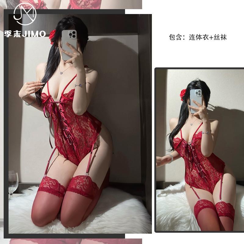 New Sexy Lace Lingerie Perspective Waist Onesie Cross Strap Hot Seduction Women