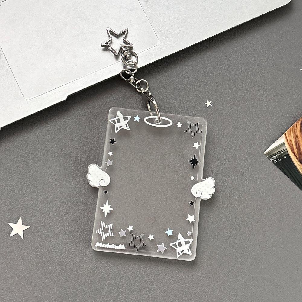 Clear Acrylic Photocard Holder 3 Inch Card Display Colorful Angel Wings Card Holder Bag Pendant Card Protector Bus Card
