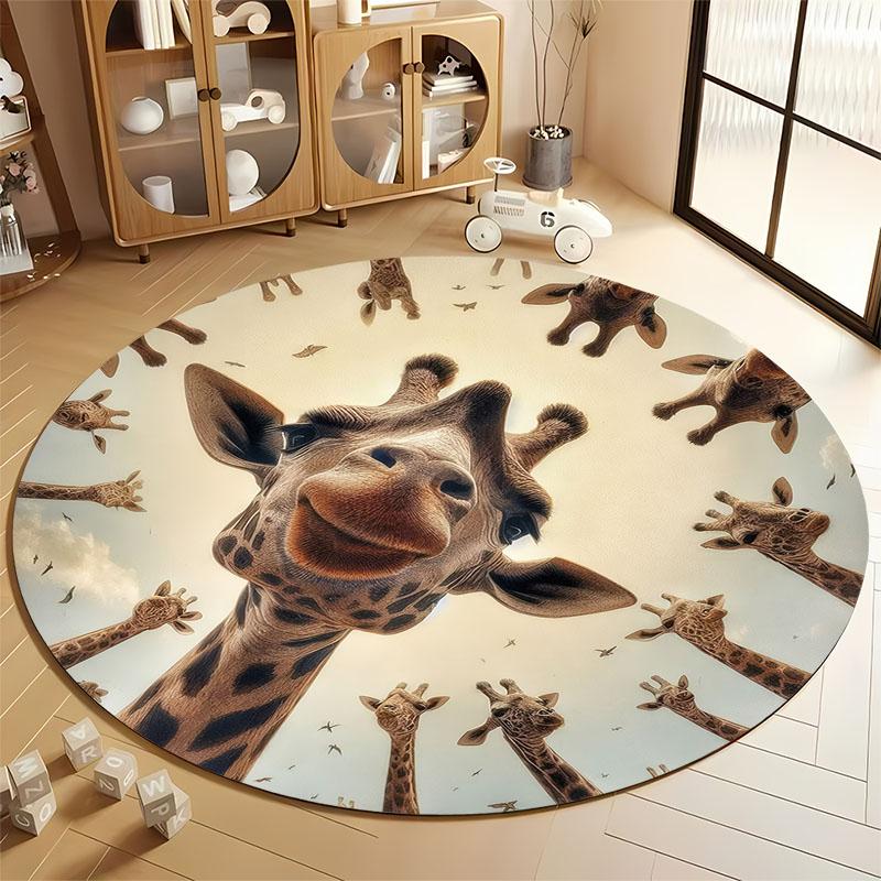 

Whimsical Giraffe Print Rug for Playrooms or Nurseries round carpet for home sofa bedroom, gift Diameter 60cm