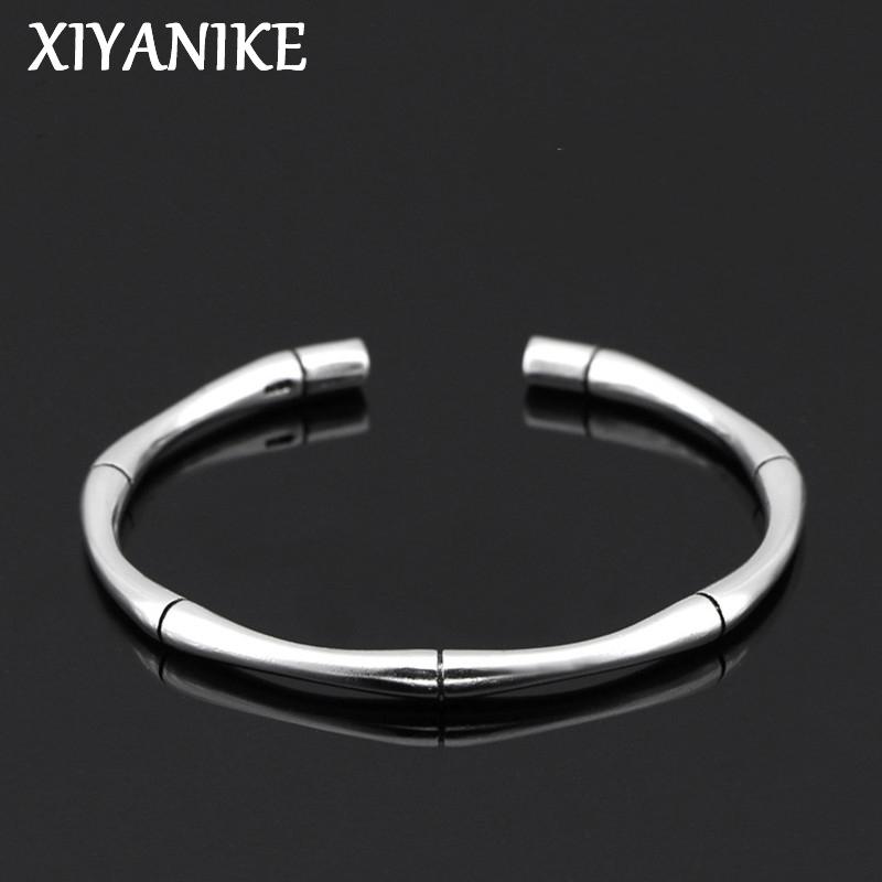 XIYANIKE New Arrival Silve Plated High Quality Sliver Multi Segment Bamboo Open Adjustable Bracelets Bangle Women