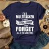 I'm A Multitasker Print T-shirt with Funny Saying Men and Women's Fashion Graphic Tee Black T Shirt Summer Short Sleeve Shirts