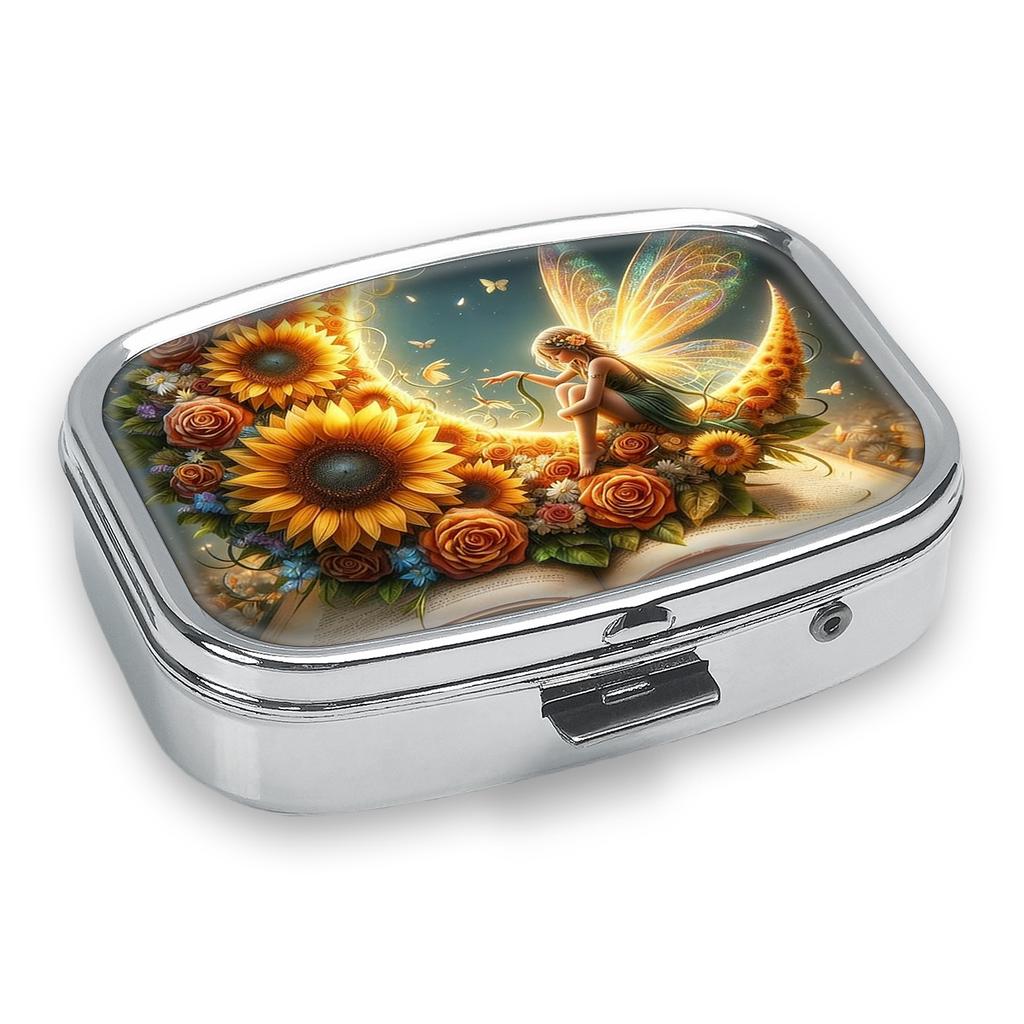 Pastillero Portátil con 2 Compartimentos, Mini Estuche Organizador de Medicamentos de Metal, Lindo Contenedor de Pastillas Impreso para Vitaminas, Pastillas, Joyas, Viajes, Uso Diario