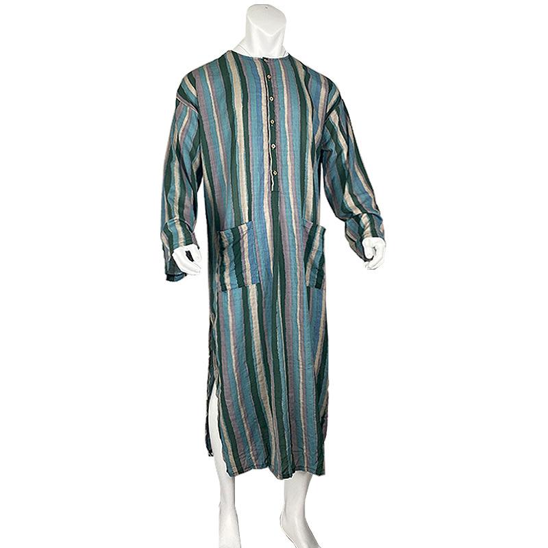 Men Traditional Robe Style Loose Striped Long Sleeve Muslim Abaya Thobe Retro Chinese Taoist Gown, Oversized Soft Casual Ethnic Daily Streetwear Men