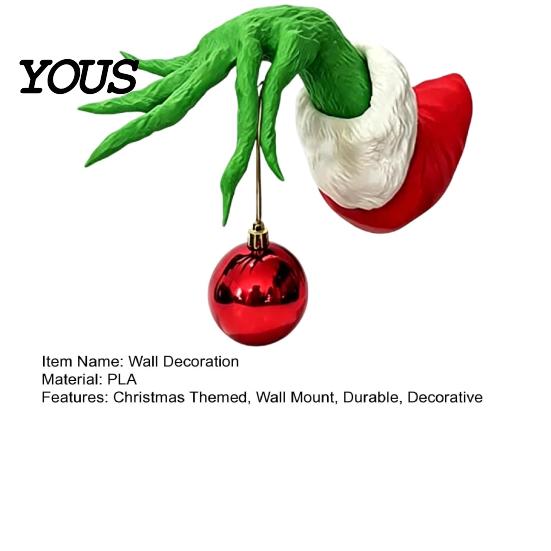 Holiday Decorative Hanging Art Christmas Elf Hand Tree Decorations with Red Balls, Green Wall Fun Xmas Home Window Display Decor, Funny Mount