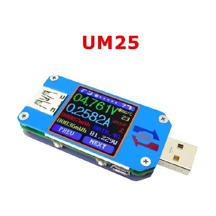 Type- C Voltmeter Ammeter UM25/25C,UM24/24C,UM34/34C Color LCD Display DC Volt Quick Charger amp ammeter Power Bank Detector