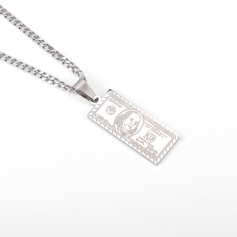 European and American 18k 100 US Dollar Bill Necklace Stainless Steel Color Retaining Jewelry Fashionable Light Luxury Pendant
