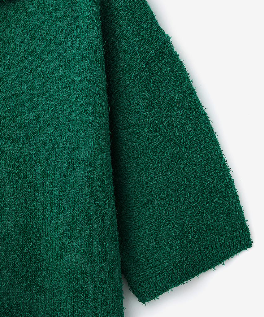 BLOND9 Tail Yarn Open Collar Short Sleeve Knit_Green