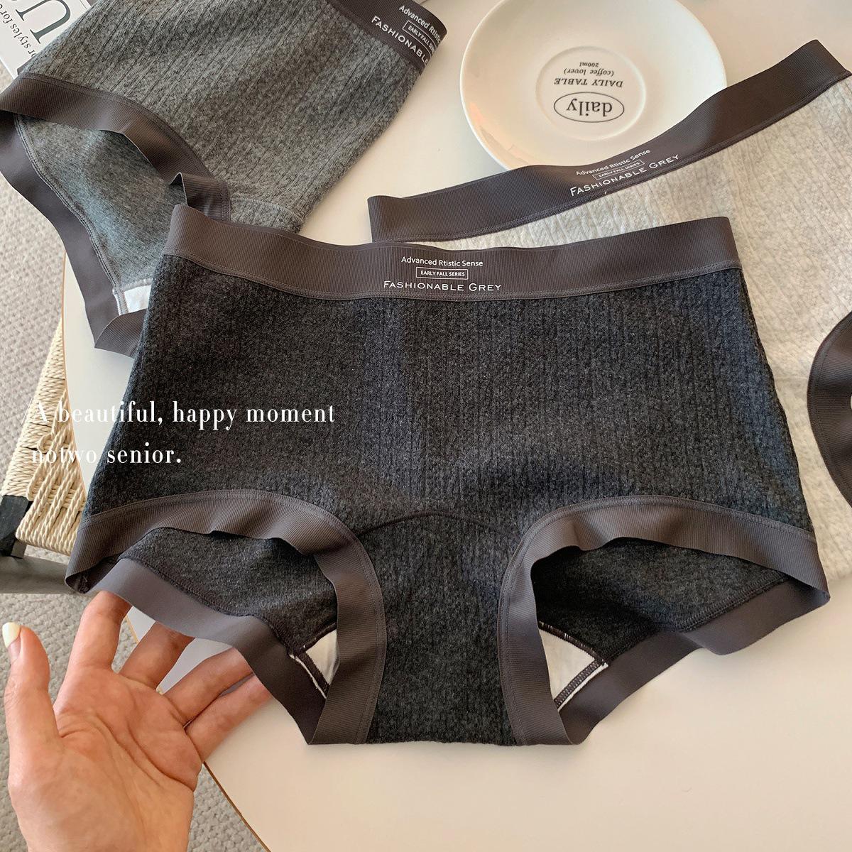 Gray Brushed Cotton Women s Mid-Waist Seamless Hipsters with Antibacterial Mulberry Silk Crotch XL (60-70 kg)