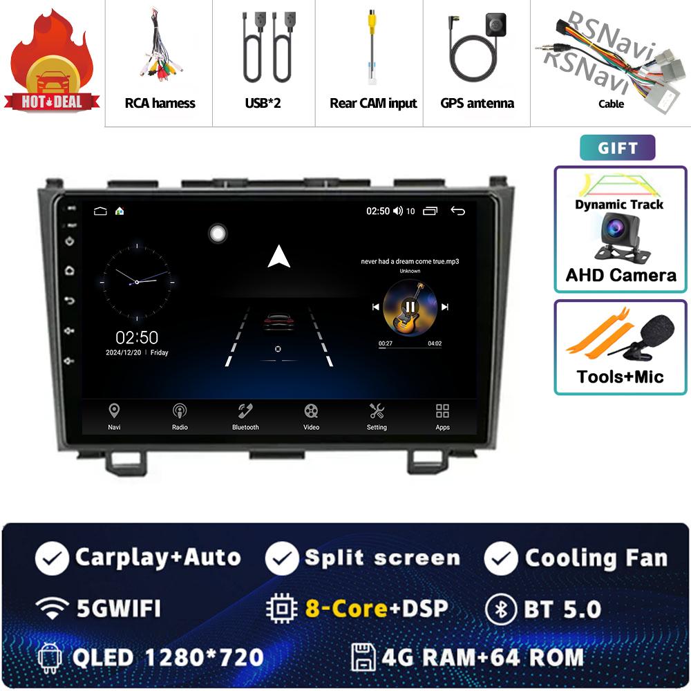 9" Android 14 Carplay Car Radio For Honda CR-V 3 RE CRV 2007 - 2011 Multimedia Video Player Navigation GPS Stereo 2Din DVD WIFI