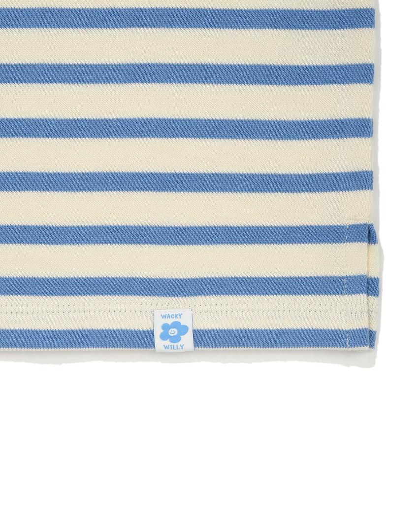 WACKY WILLY [26Ss] Women'S Striped Short Sleeve T-Shirt Sky Blue