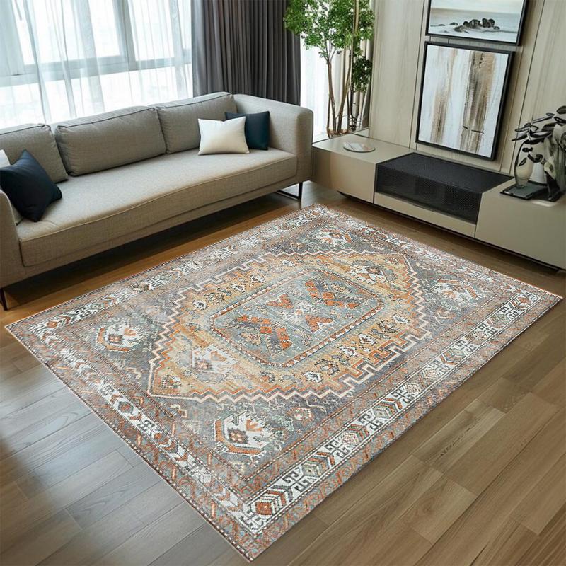 Geometrischer Teppich im Vintage-Stil mit Medaillon-Muster für Wohnzimmer, große Fläche, Schlafzimmer, Bodenteppich, abgenutzte Heimdekoration