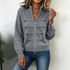Women's Color Sweater Jacket with Stand Collar and Double Zipper for Casual Wear